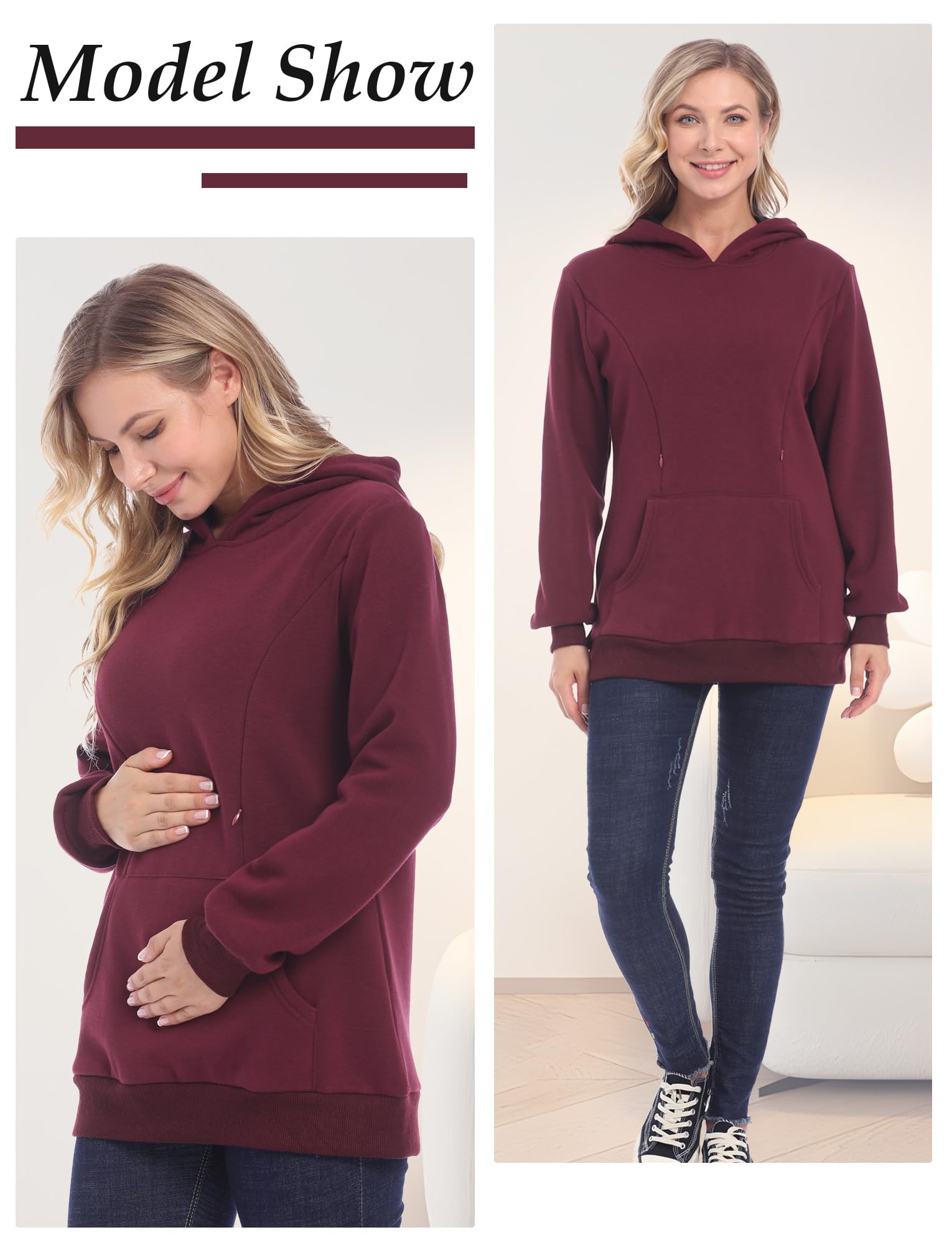 Happy Cherry Sweat Allaitement Femme Enceinte Pull Grossesse à Capuche Haut Automne Hiver