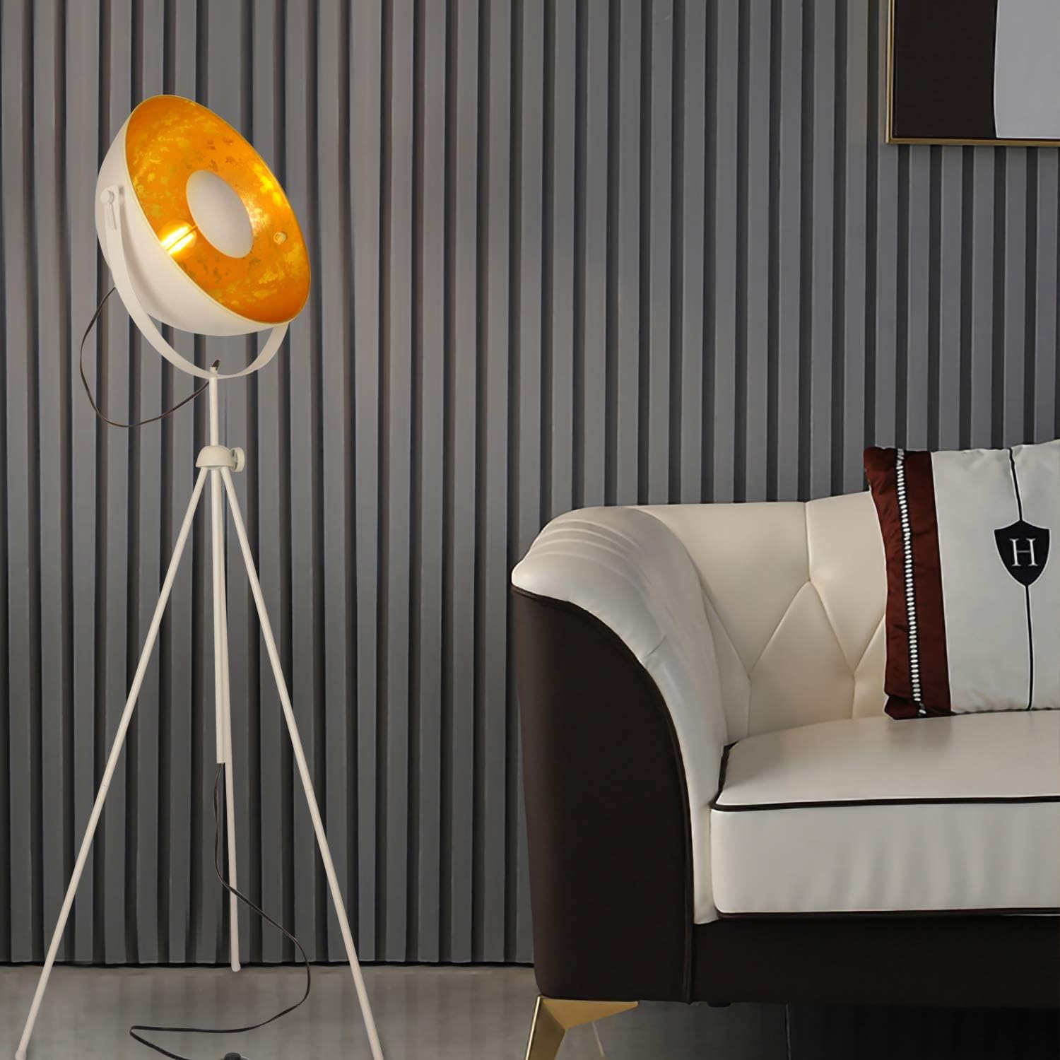 Modern Satellite Tripod Stand White Gold Floor Table Lamp Adjustable Designer Vintage Industrial Standing Light Fixture Nautical Lighting E26(Gold-White)