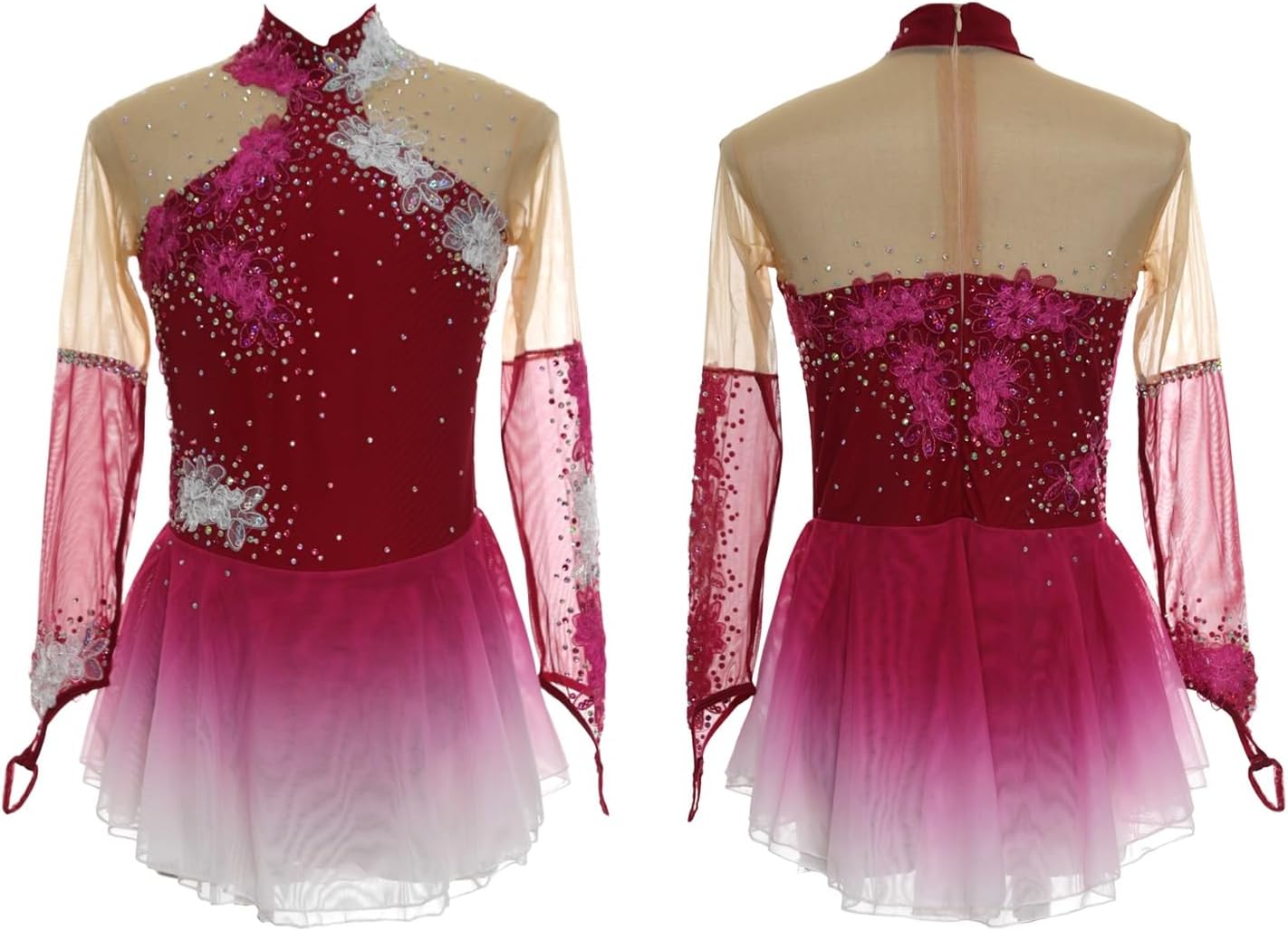 Ice Figure Skating Dress for Girls and Women Long Sleeved Handmade Ice Princess Skate Dress for Holiday Show