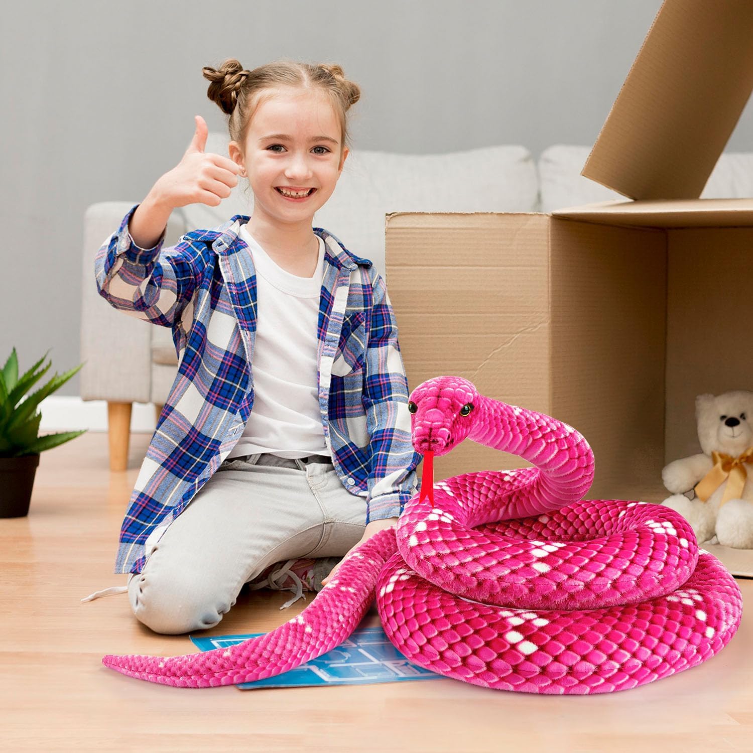 Snake Plush, Stuffed Snake Animal, 71 in Large Toy Snakes for Kids, Lifelike Giant Stuffed Animals for Birthday Present Party Prank Prop (Pink) - Image 6