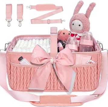 Baby Diaper Caddy Organizer  Large diaper basket, Portable Storage for Diapers and Wipes, Prefect for Nursery Storage, Essentials Gift for Baby Shower Pink