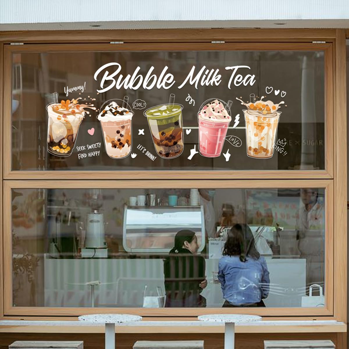Bubble Static Cling Sticker Milk Tea Posters, Suitable for Milk Tea Shops, Coffee Shops, Bakeries