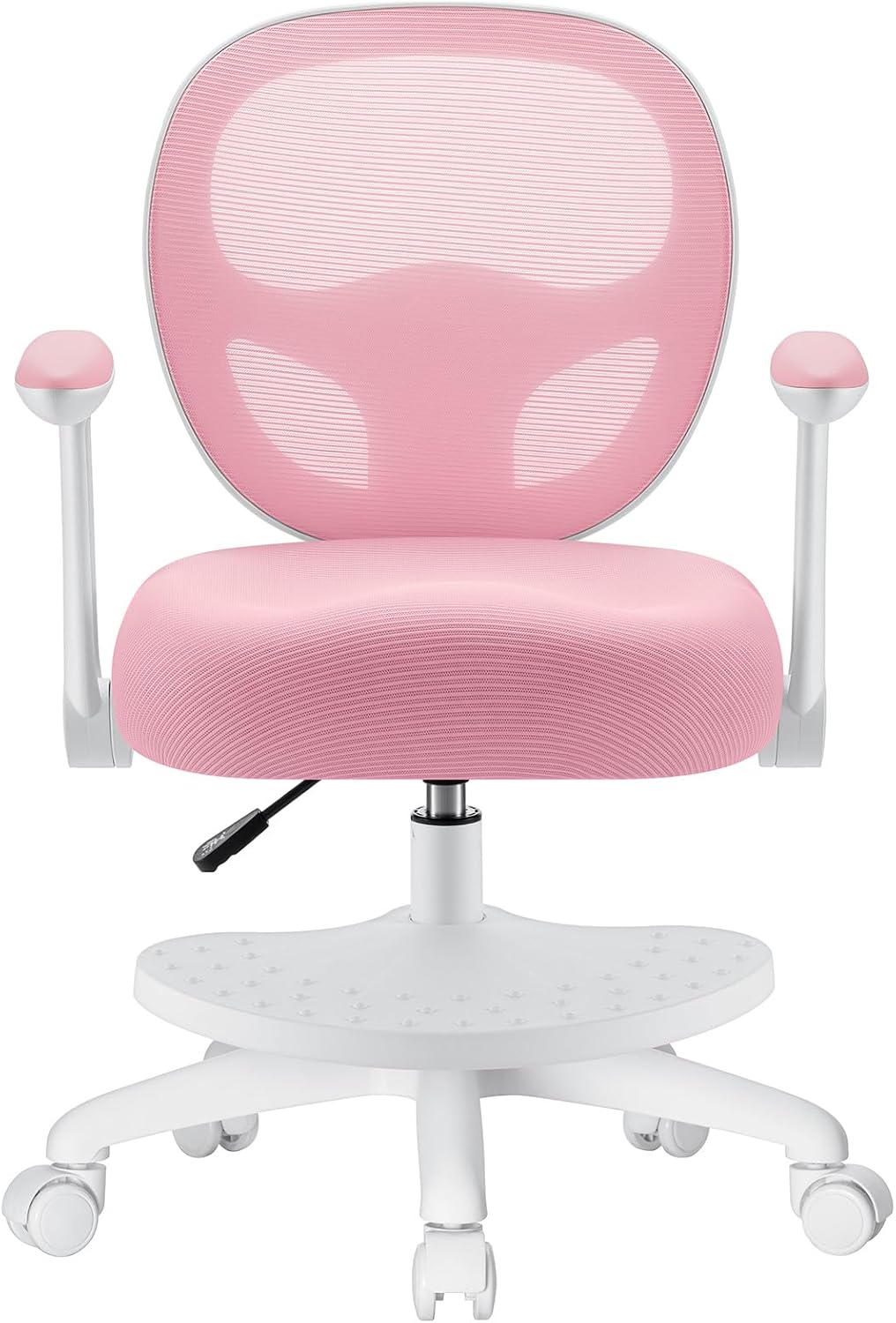 HOFFREE Kids Desk Chair Ergonomic Study Chair with Flipped Armrest and Footrest Adjustable Height Swivel Kids Computer Chair Mesh Desk Chair for Boys Girls Children in Home Bedroom Study Room Pink