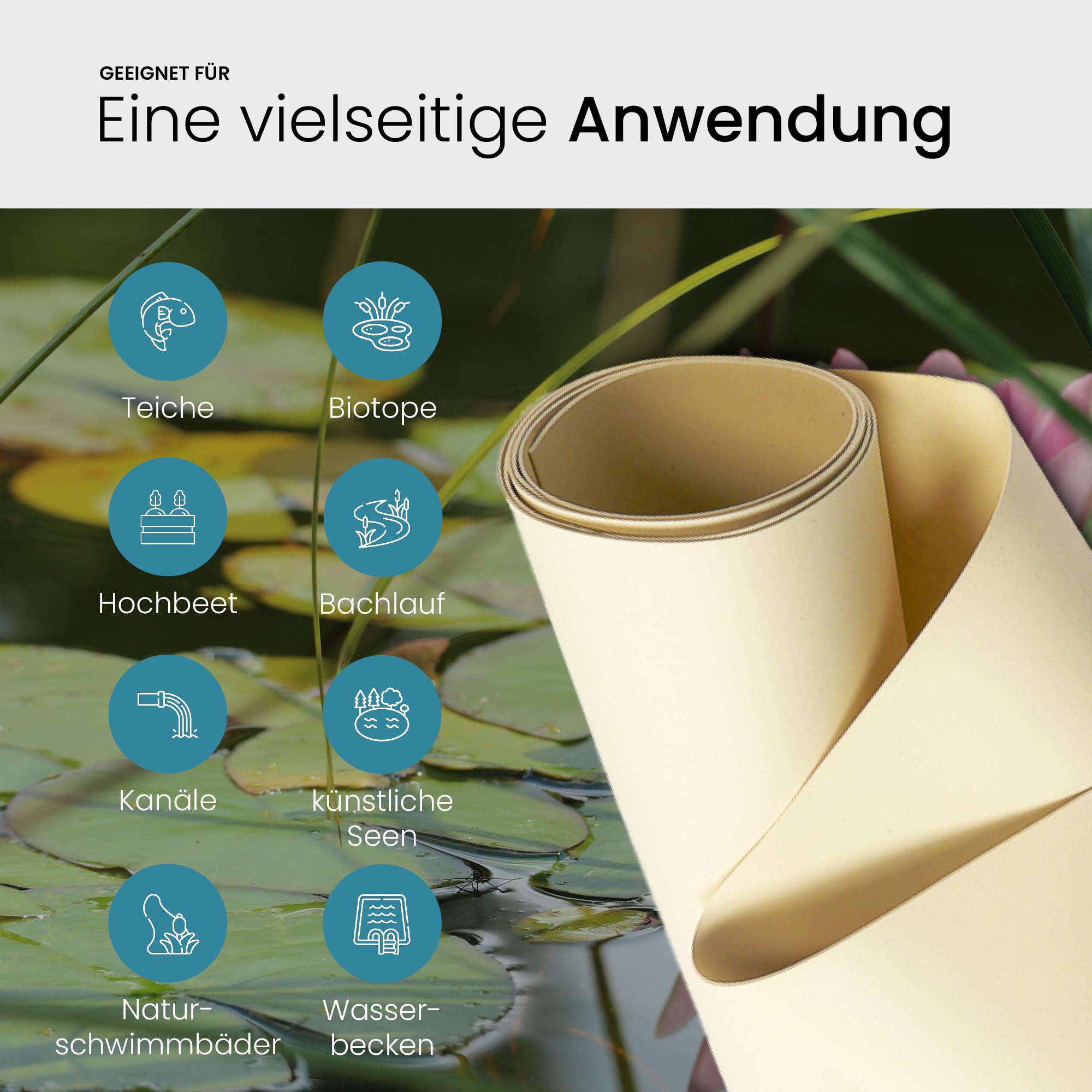 TeichVision - Premium PVC Teichfolie beige-Sandfarben - Stärke 1 mm - 10 m x 12 m/PVC Folie beige geeignet für Teiche, Biotope, Naturschwimmbäder