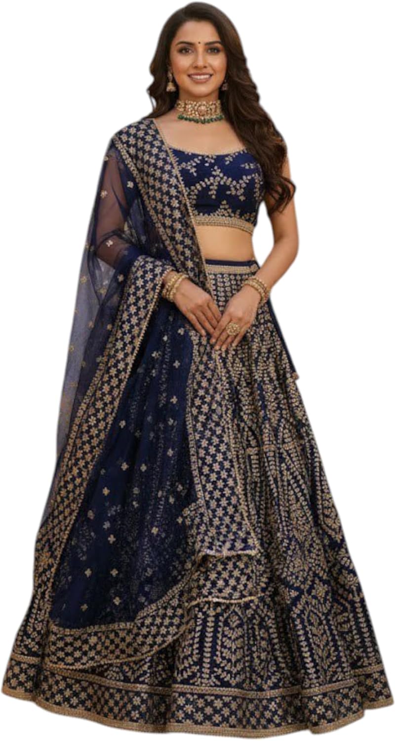 Georgette Embroidery Sequence Work Wedding Bridal Lehenga Choli with Dupatta Ready to wear V3-365.