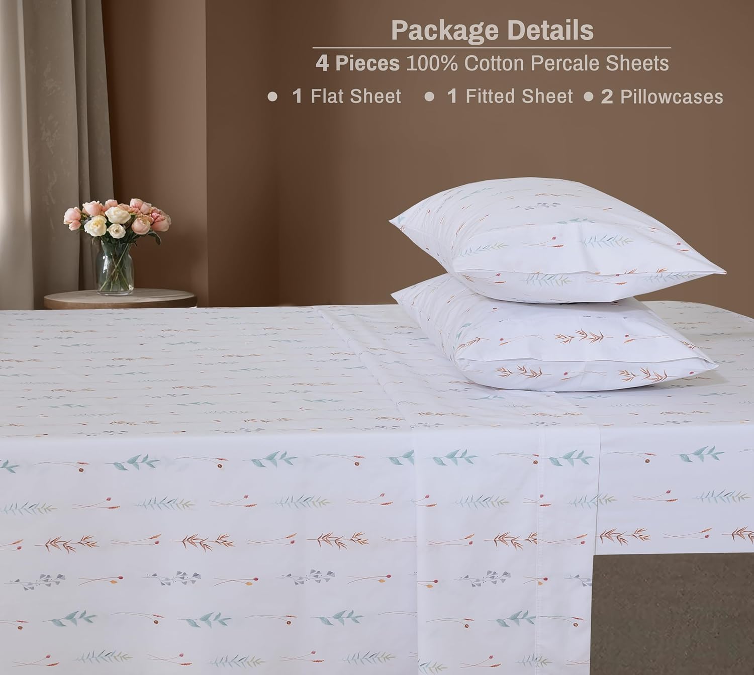 ZOYER 100% Cotton Sheets – Queen Size Percale Bedding, Cooling & Breathable, Durable with a Crisp, Soft & Comfortable Feel, 16" Deep Pocket, 4-Piece Set, Fairy Meadows - Image 3