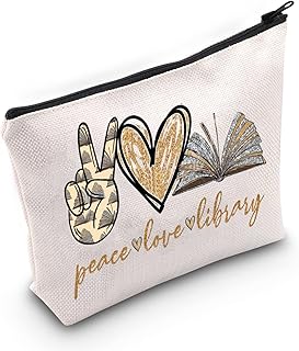 WZMPA Book Lover Cosmetic Makeup Bag Librarian Gifts Peace Love Library Zipper Pouch Bag For Bibliophile Bookworm Reader Library Lovers, Peace Library, Fit