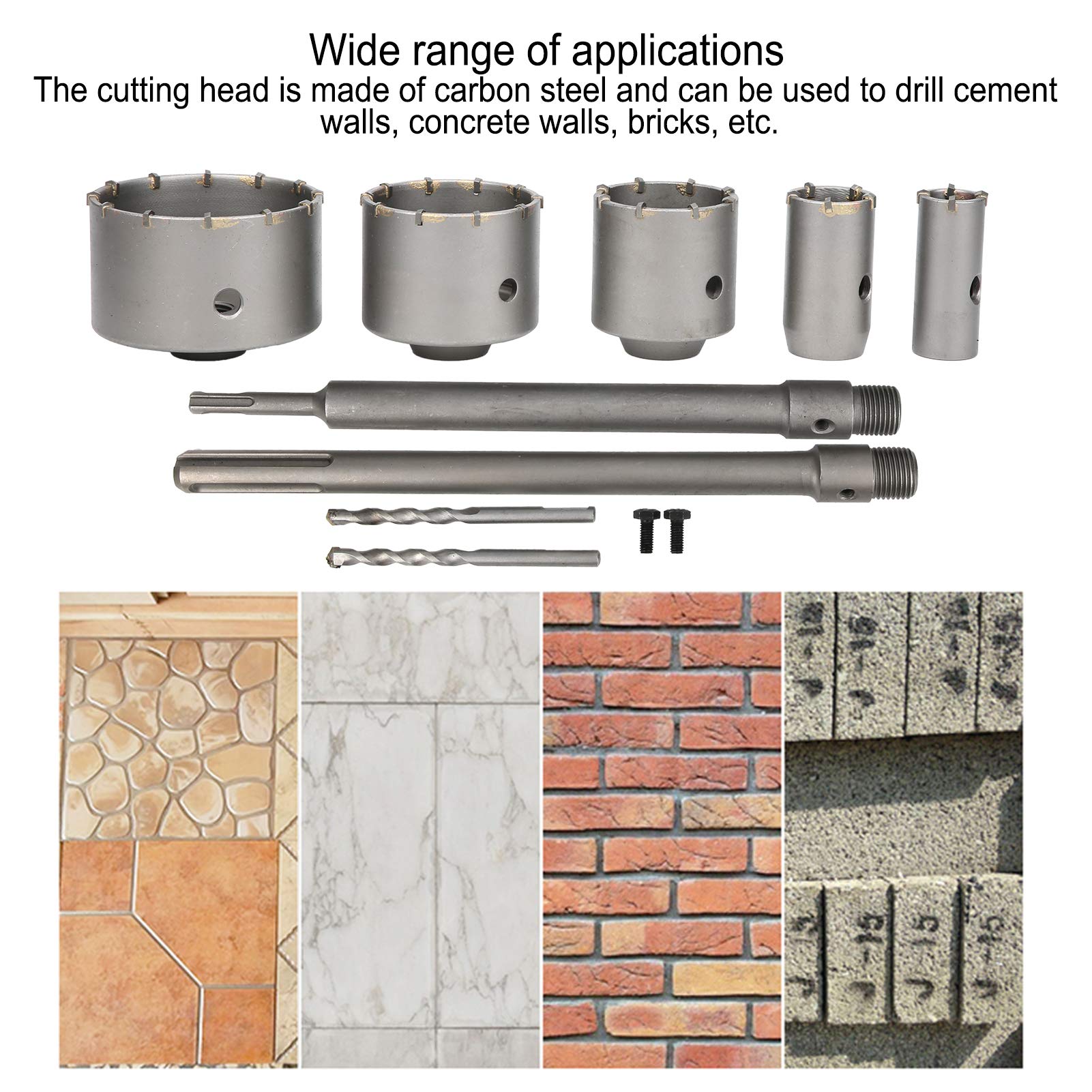 Set di Punte per Calcestruzzo 9 Pezzi, Trapano a Bussola per Muratura 30mm 40mm 65mm 80mm 100mm con Adattatore di Prolunga SDS-Plus