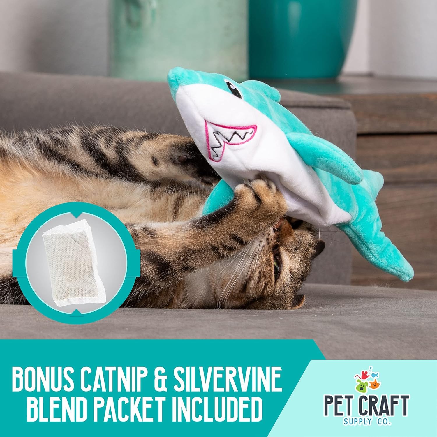 Pet Craft Supply Wiggle Pickle and Shimmy Shark Flipper Flopper Flopper Interactivo eléctrico Realista Que se Mueve Peces en Movimiento, Potente Hierba gatera y Silvervine Juguete para Gatos