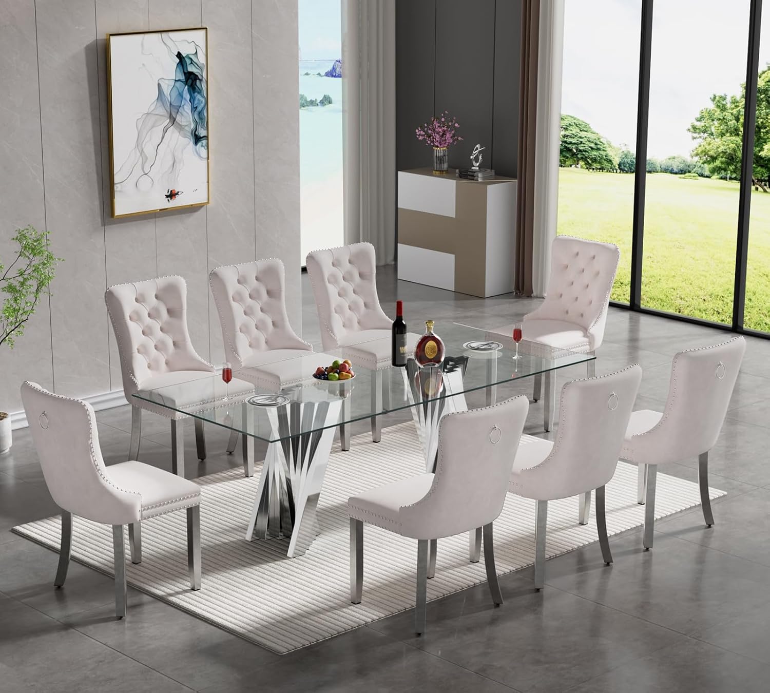 Amazon.com - SSLine Modern 9-Piece Glass Dining Table Set for 8 Luxury ...