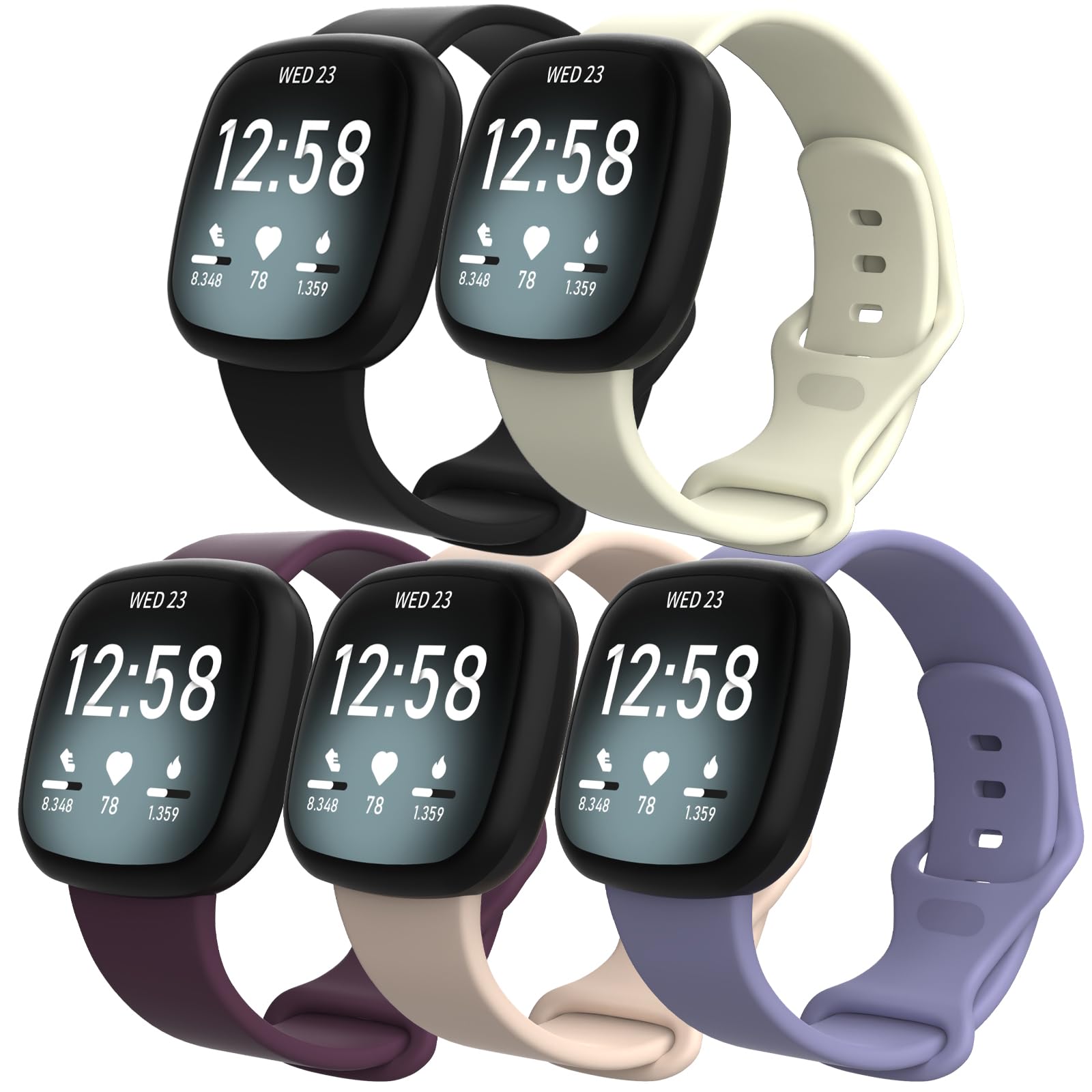 ZXgomg 5 pack Compatible for Fitbit Versa 4/Fitbit Versa 3/Fitbit Sense 2/Fitbit Sense, Silicone Sport Classic Soft Replacement Straps Compatible with Versa 3/Versa 4/Sense/Sense 2 for Women Men