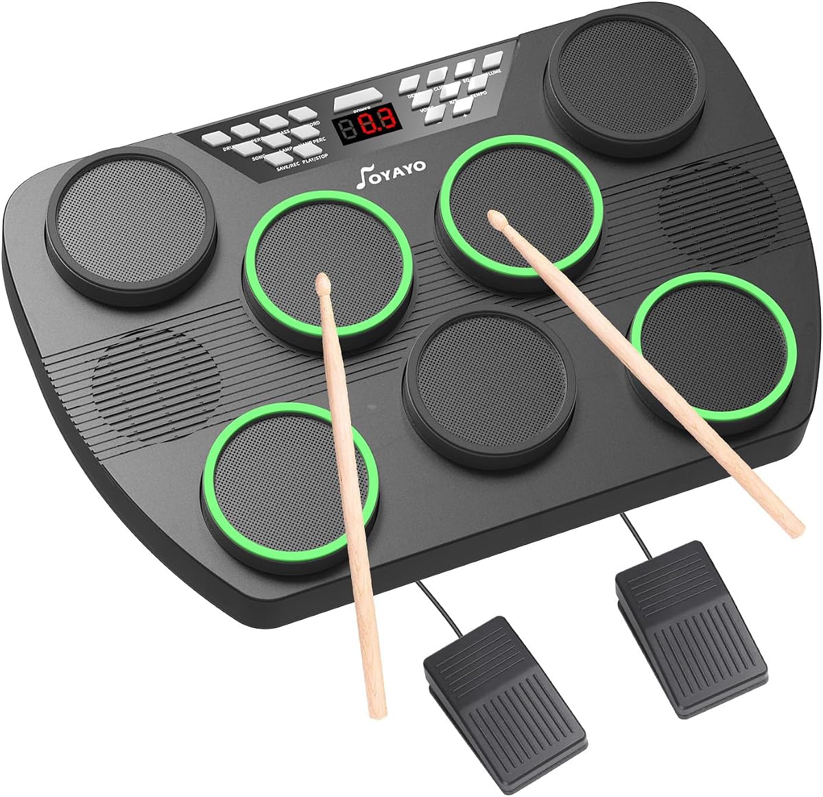 Batería Electrónica, TD01 Pro Kit de Batería de Mesa Mejorado con Cabezales de Malla, Sensibilidad a la Velocidad, Almohadilla de Batería Eléctrica Portátil Incluye Pedales y Baquetas, Regalo Ideal para Adultos y Principiantes