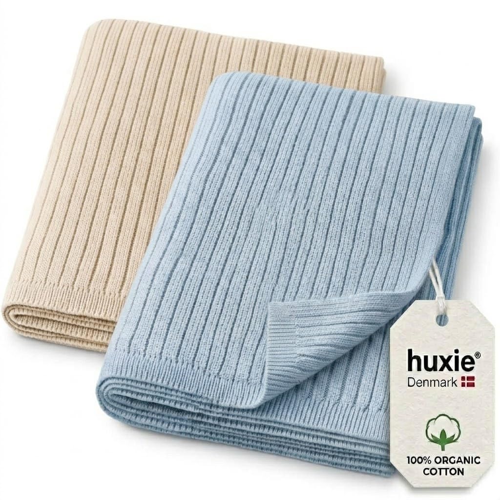 Knit Baby Blankets 2-Pack for Boys – 100% Organic Cotton, Crib Quilts