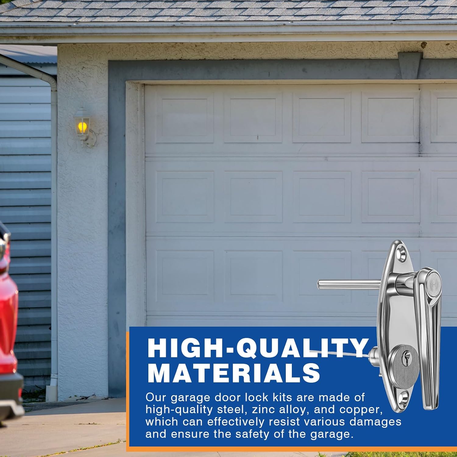 1 Set Garage Door Lock Kit Universal L-Handle Lock with Inside Side Latch Keys Garage Door Repair Parts Replacement Hardware Kit for Home Improvement