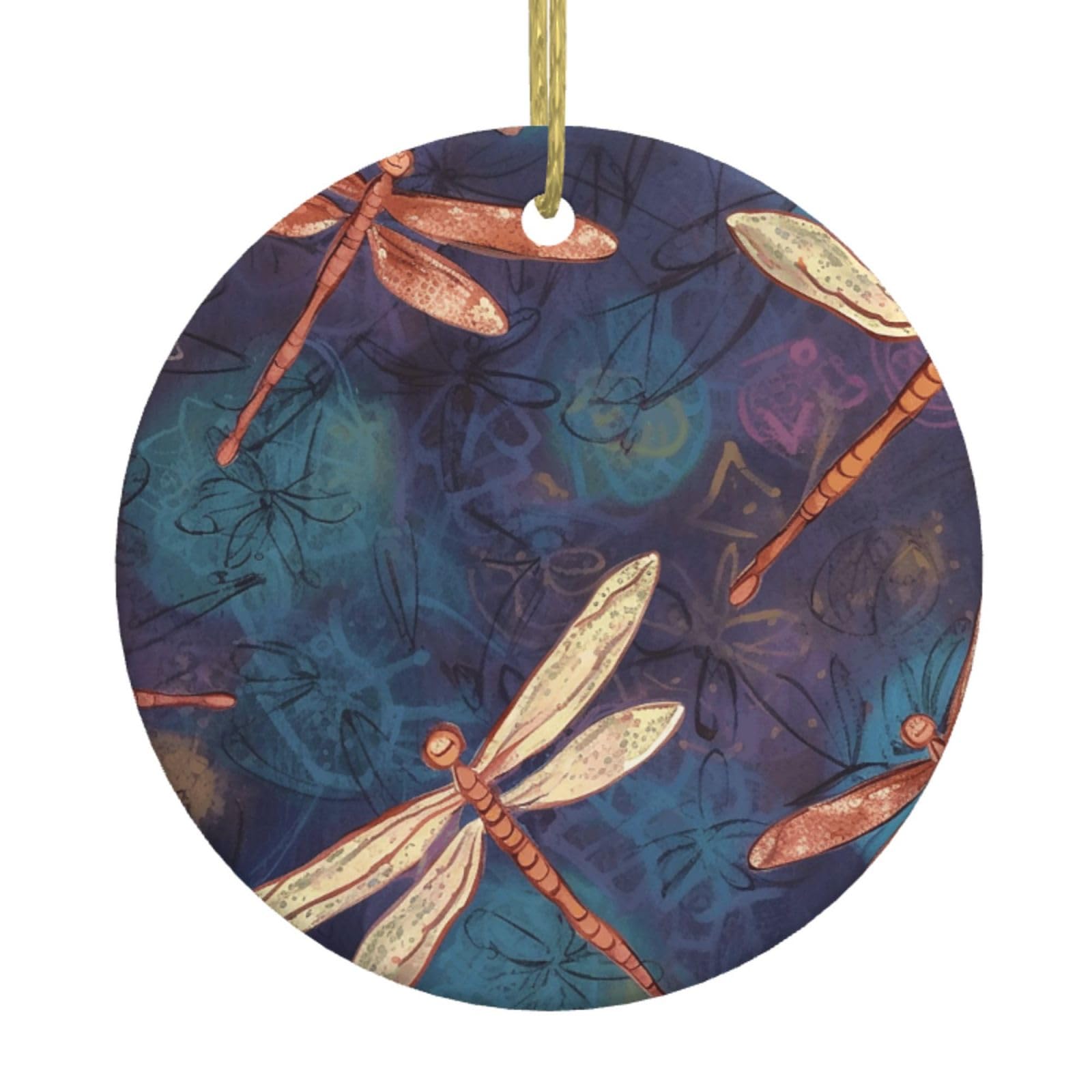 Fodpand Women's White Hand Painted Dragonfly Christmas Ornaments 2025, Gift Exchange For Men, Collectible Ceramic Ornament Round Hanging Ornaments For Christmas Tree Decoration