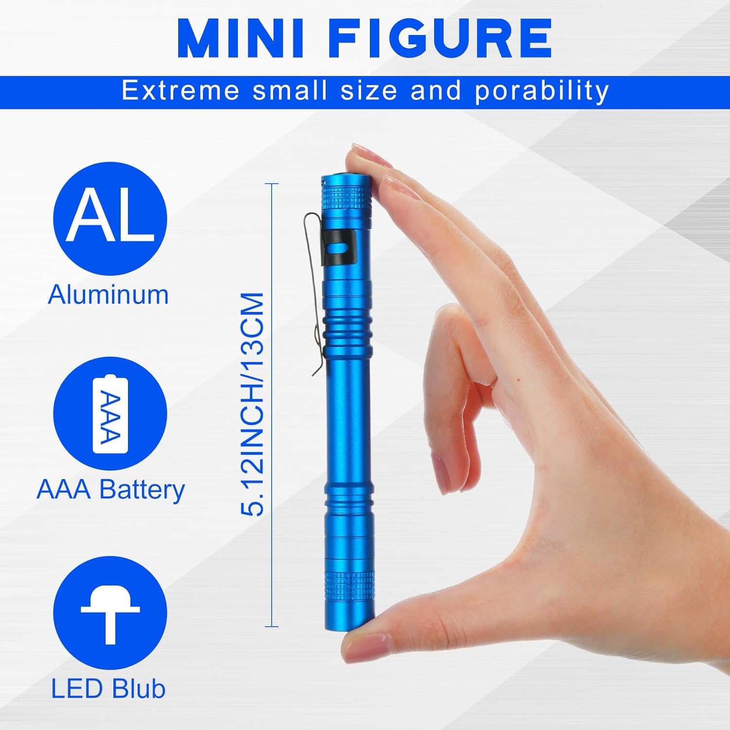Hortsun 20 Pcs Mini Pen Light Flashlights Father Day Gifts for Men Pocket Flashlights Pen with Clip Small LED Handheld Slim Torches Without Battery(5.12 Inch,Blue)