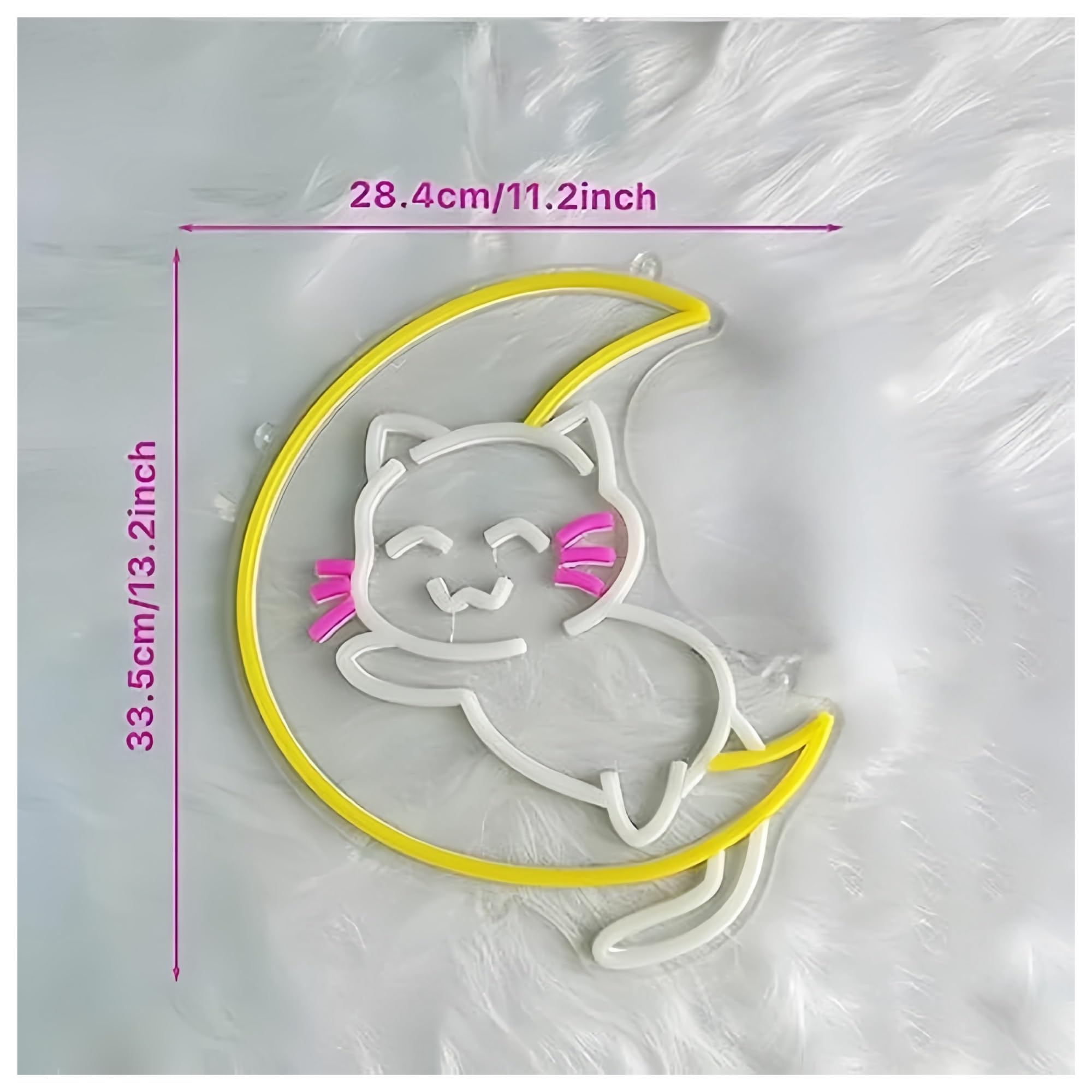 cartelli al neon personalizzati Simpatico Gatto Luna Insegna Al Neon Alimentata Tramite USB Per Bagno Camera Da Letto Famiglia Festa Bar Salone Arredamento Aziendale 28.4cm×33.5cm