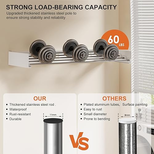 Miniatura 3 de Tendedero de pared de 31.5 pulgadas, estante de secado de ropa plegable, ahorro de espacio, soporte de pared para ropa con plantilla de pared, 5