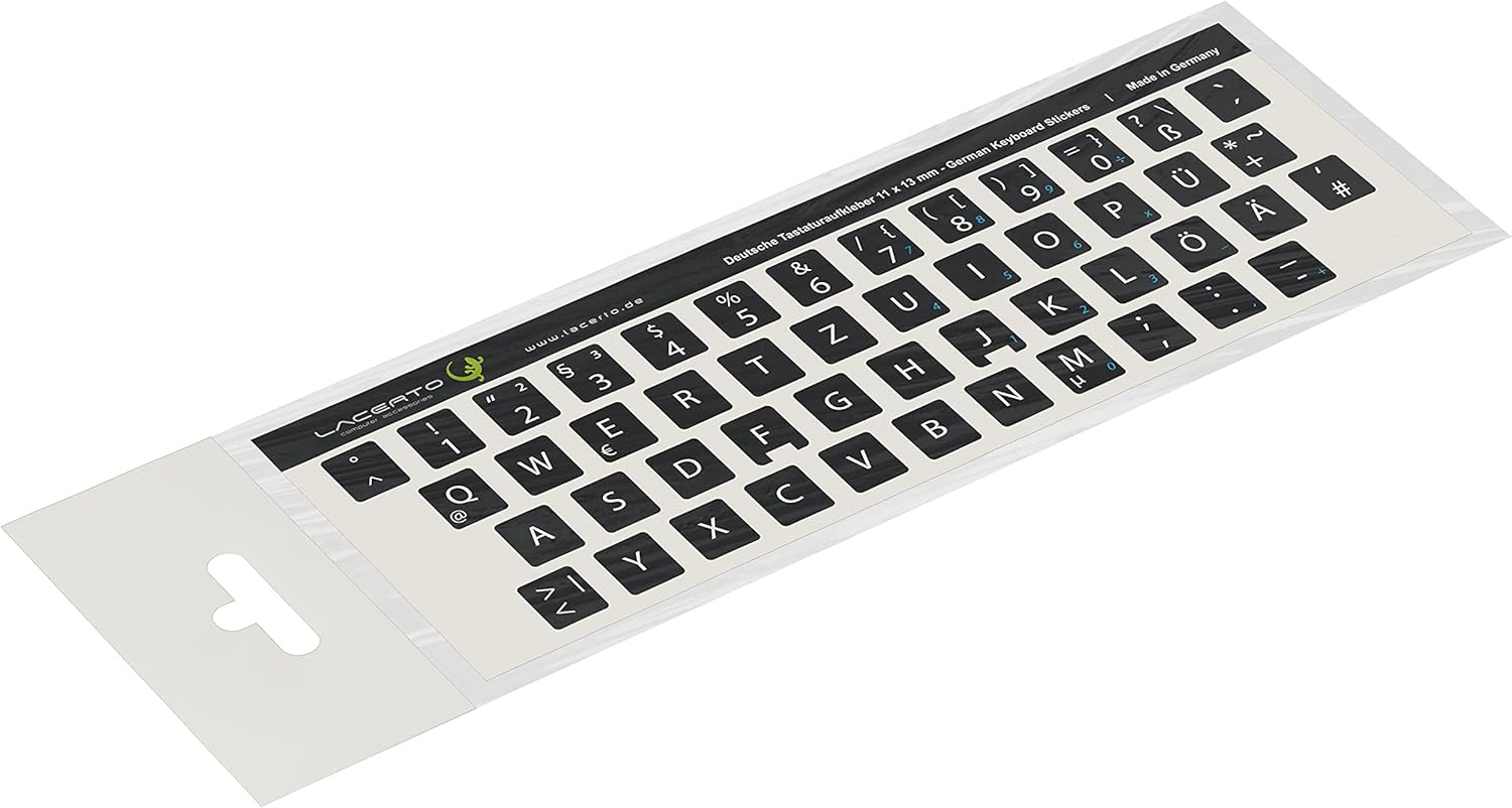 Lacerto German Keyboard Sticker for PC & Laptop, Misc. Sizes, with matte, protective laminate