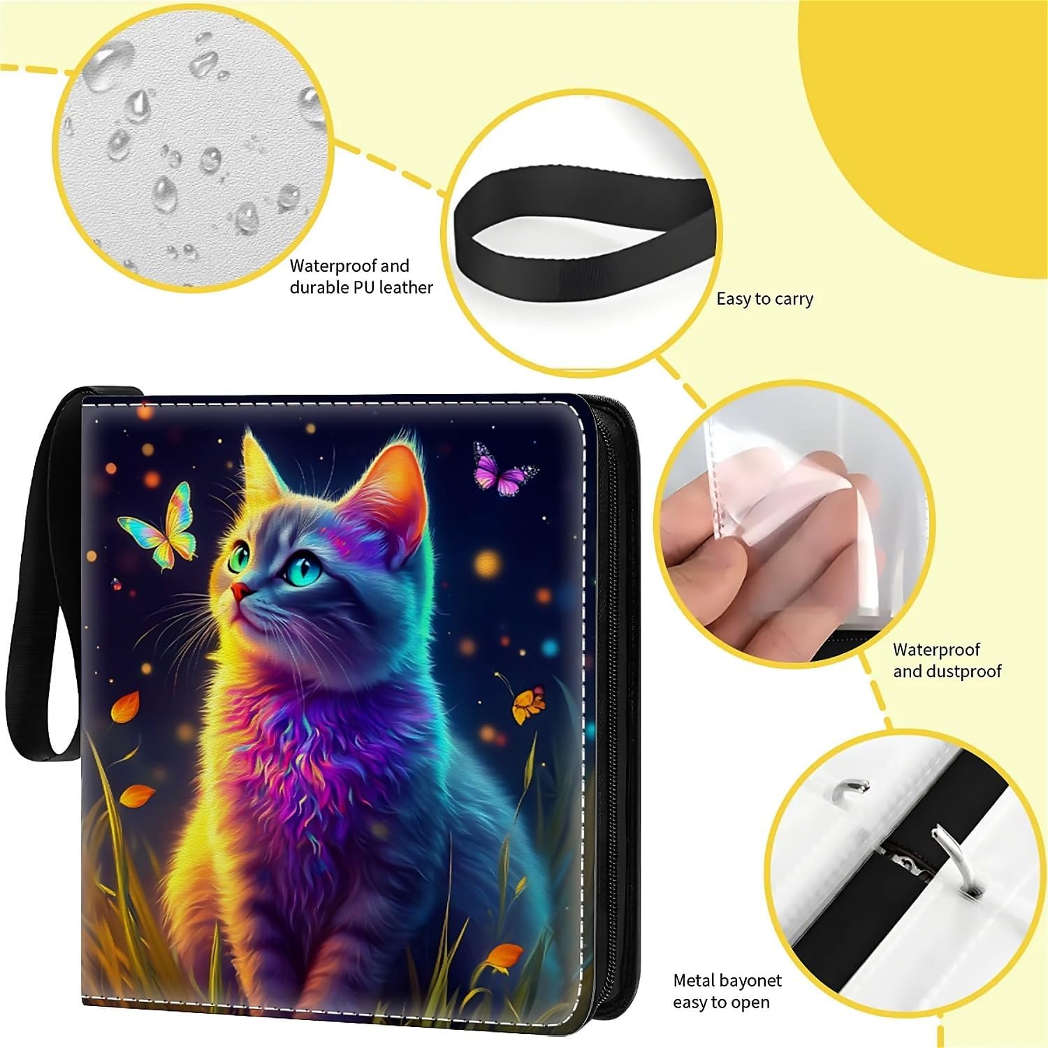 Card Binder 900 Pockets, 50 Sleeves Large Binder Trading Cards Holder 9 Pocket, Storage Organizer, Album Folder Case Protector Collector Gift Colorful Cute Cat Butterfly image 5