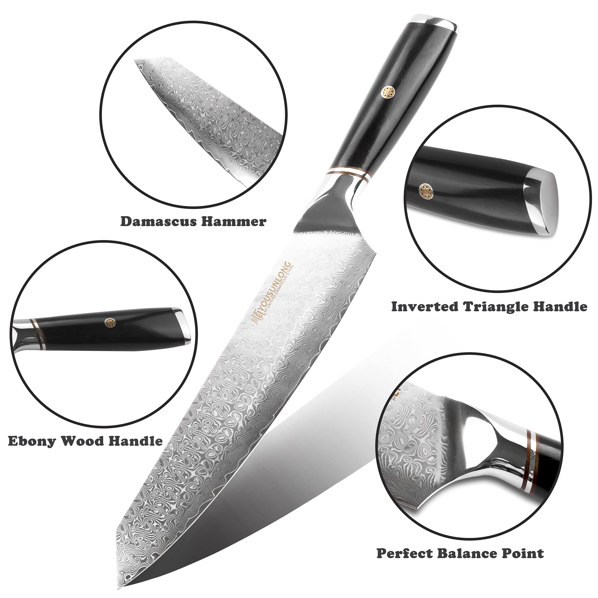 Couteau De Chef Damascus Gyuto Hajegato Unique En Son Genre De Poignée