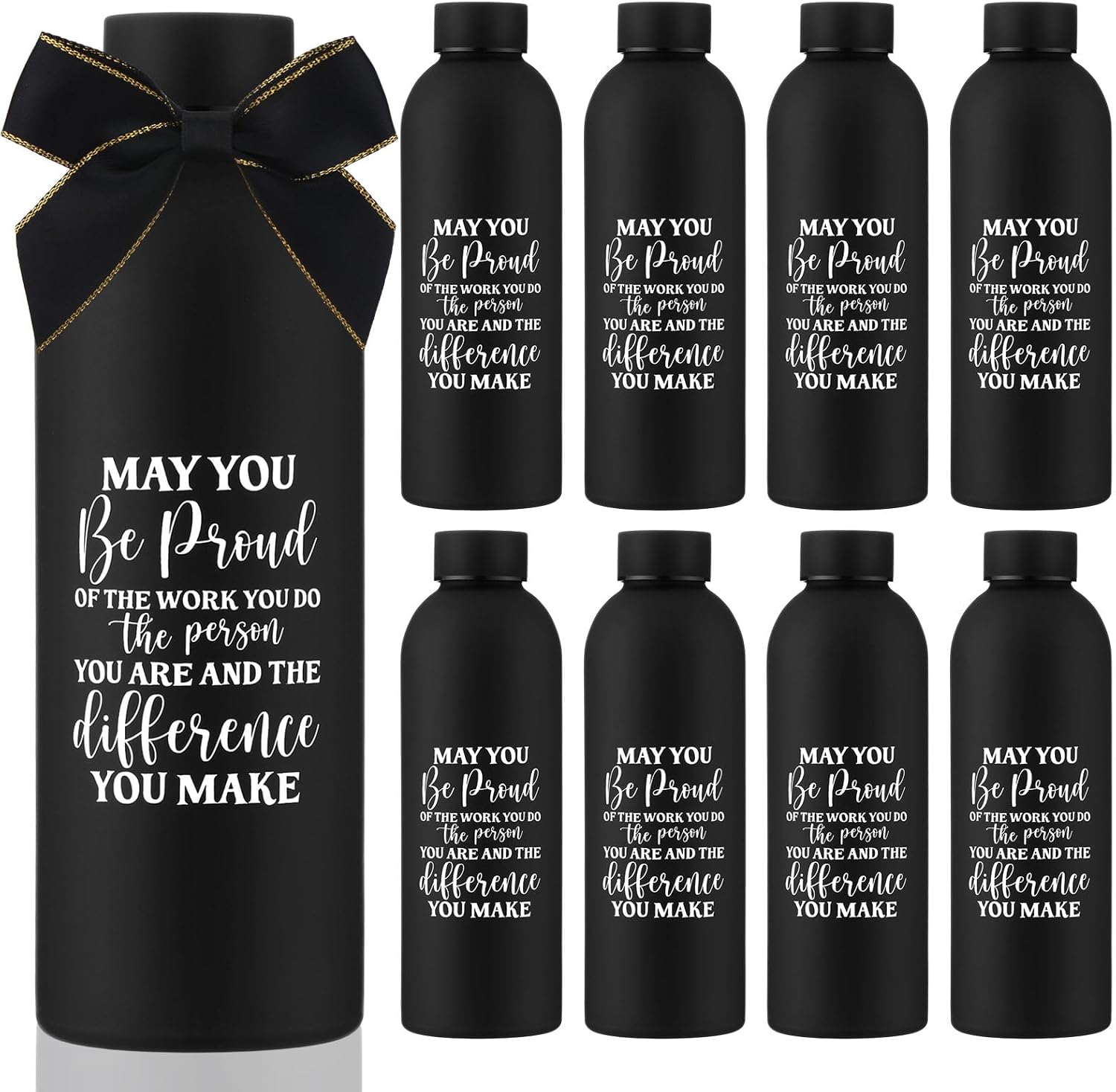 10 Pcs Employee Appreciation Gifts Thank You Water Bottle Bulk 17 oz Stainless Steel Frosted Inspirational Team Bottle with Box for Teacher Nurse Staff Christmas Gifts(Black,Appreciation)