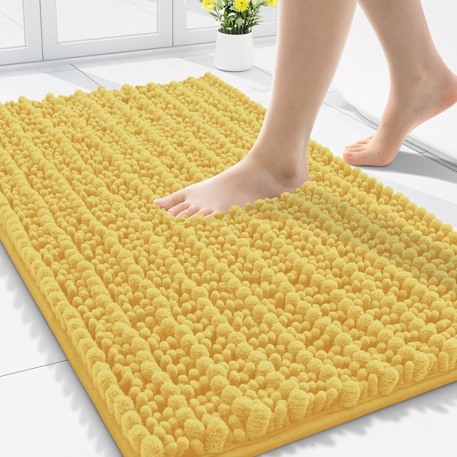 Smiry Bathroom Rugs Mat 30x20, Extra Soft Absorbent Chenille Bath Rugs, Non Slip Rubber Backing Machine Washable Quick Dry Bath Mats for Bathroom Floor, Tub, Shower, Home Decor Accessories, Yellow