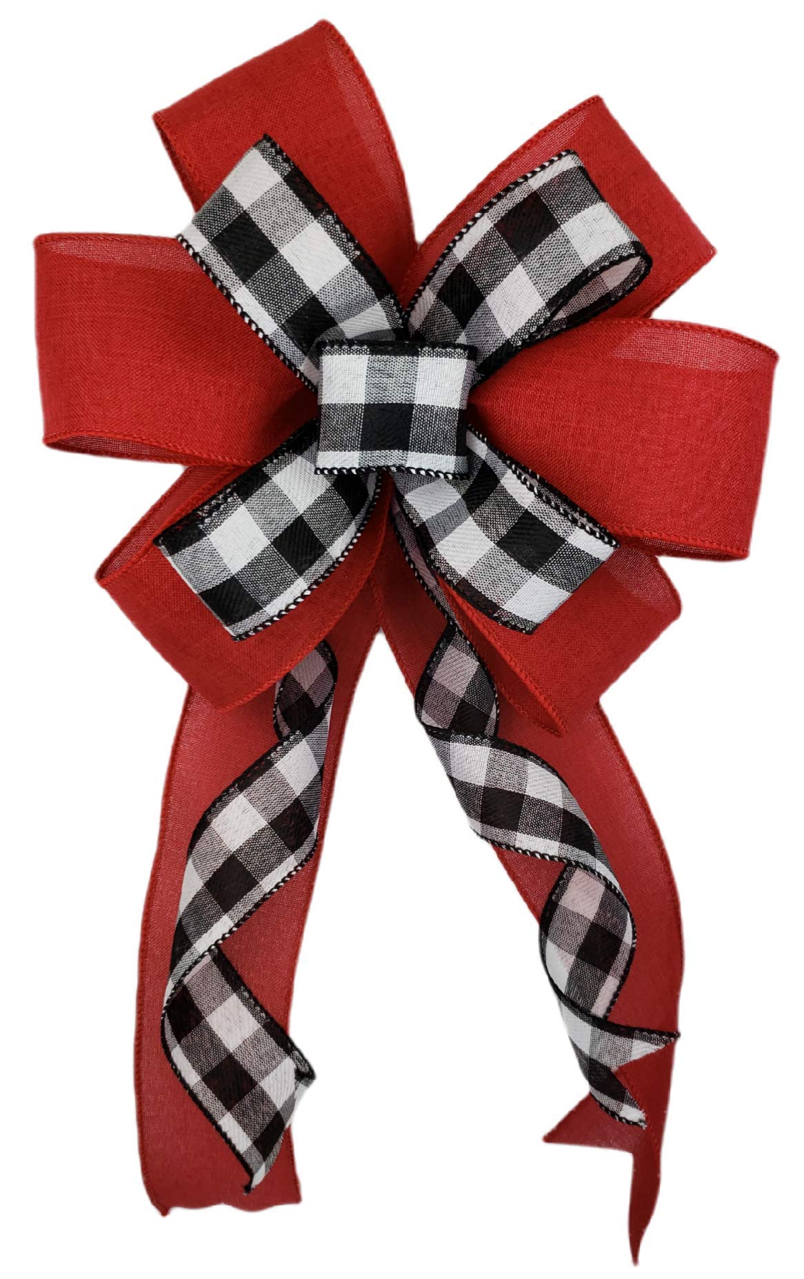 Black White Buffalo Check Plaid Red Bow for Wreath 10 x 18 inches