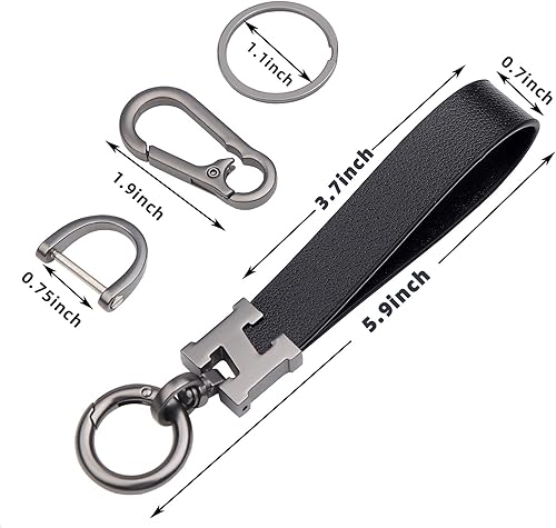 Miniatura 5 de Llavero universal de cuero con clip para llaves, anillo en D, cadenas para llavero para cinturón con mosquetón y 2 llaveros para hombres y mujeres