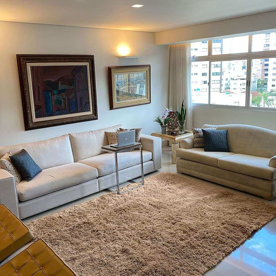 Tapete para Sala e Quarto Felpudo Cronos Casa Dona 100x150 cm Bege