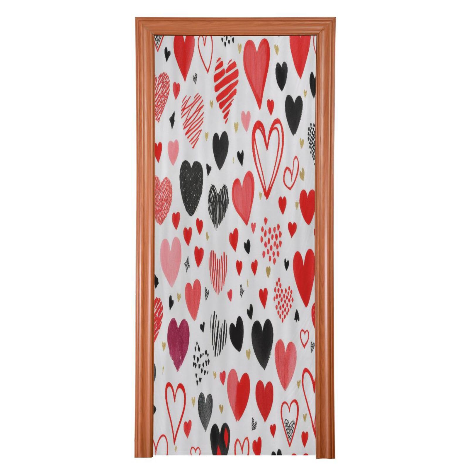 FLildon Red and Black Hearts Valentine's Day Door Cover Decoration, Party Accessory Porch Decor for Festive Ornament Room Door Covers 35 x 79 Inch