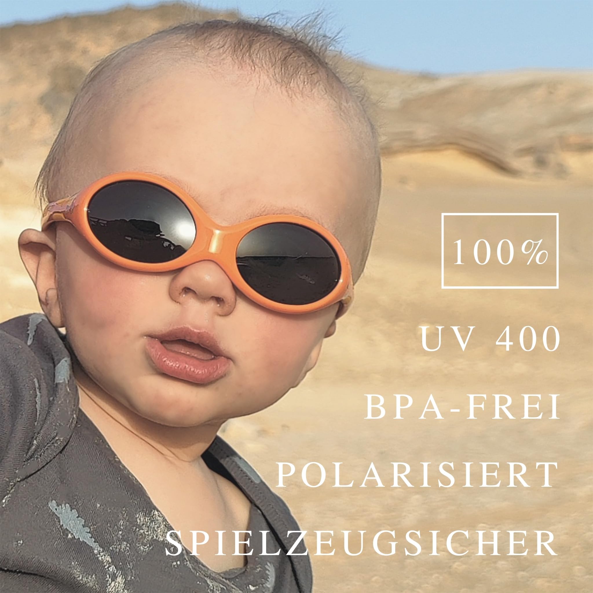 ActiveSol BABY Sonnenbrille 0–18 Monate, 100% UV-Schutz, BPA-frei, polarisiert, verstellbares Band, Prüfengel Bestnoten