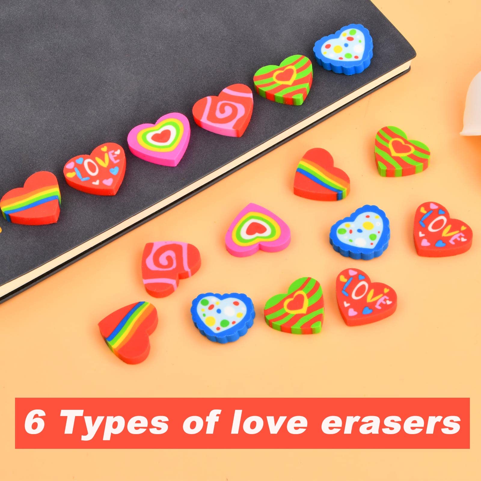 100 Pezzi Gomme da Cancellare per Bambini, a Forma di Amore, Mini Divertenti e Colorate, per Premi Compiti, in Classe, Regali