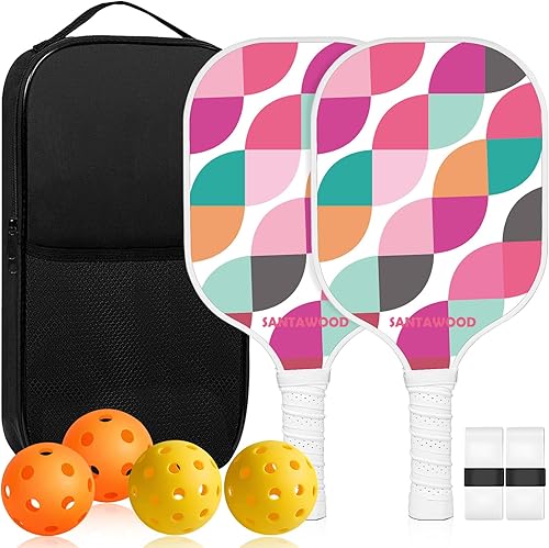 Miniatura 1 de Juego de 2 palas de pickleball de fibra de vidrio, 2 raquetas de pickleball, 4 bolas, 2 agarres y 1 bolsa de transporte portátil, paquete de 2
