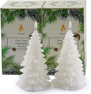 AGLARY White Christmas Tree Flameless Candle Set (2-Pack), Remote Control LED Holiday Decor with Realistic Wax Shell, Indoor Safe Use, Battery Operated, Christmas Decoration