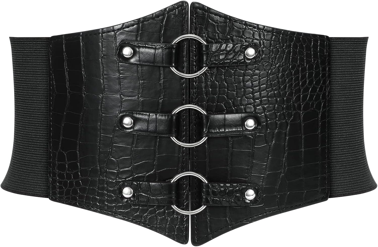 Women Corset Belt Metal O-Ring Heart-Ring Wide Elastic Waspie Waist Belt for Daily Cosplay Halloween Costumes