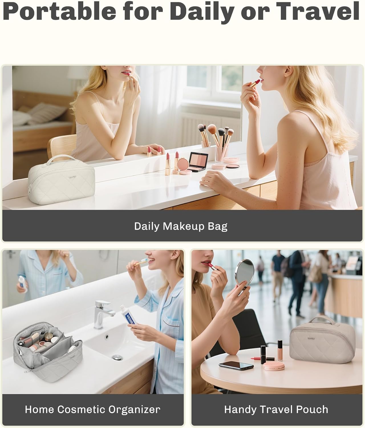 Hynes Eagle Travel Makeup Bag for Women Puffy Cosmetic Organizer Pouch Open Flat Toiletry Bag for Toiletries, Brushes Pink - Image 2