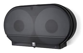 RD0027-02 Twin Jumbo Toilet Paper Dispenser, Black Translucent | Commercial Toilet Tissue Dispenser with 33/8" Core | Double Roll Toilet Paper Dispenser for High-Traffic Areas