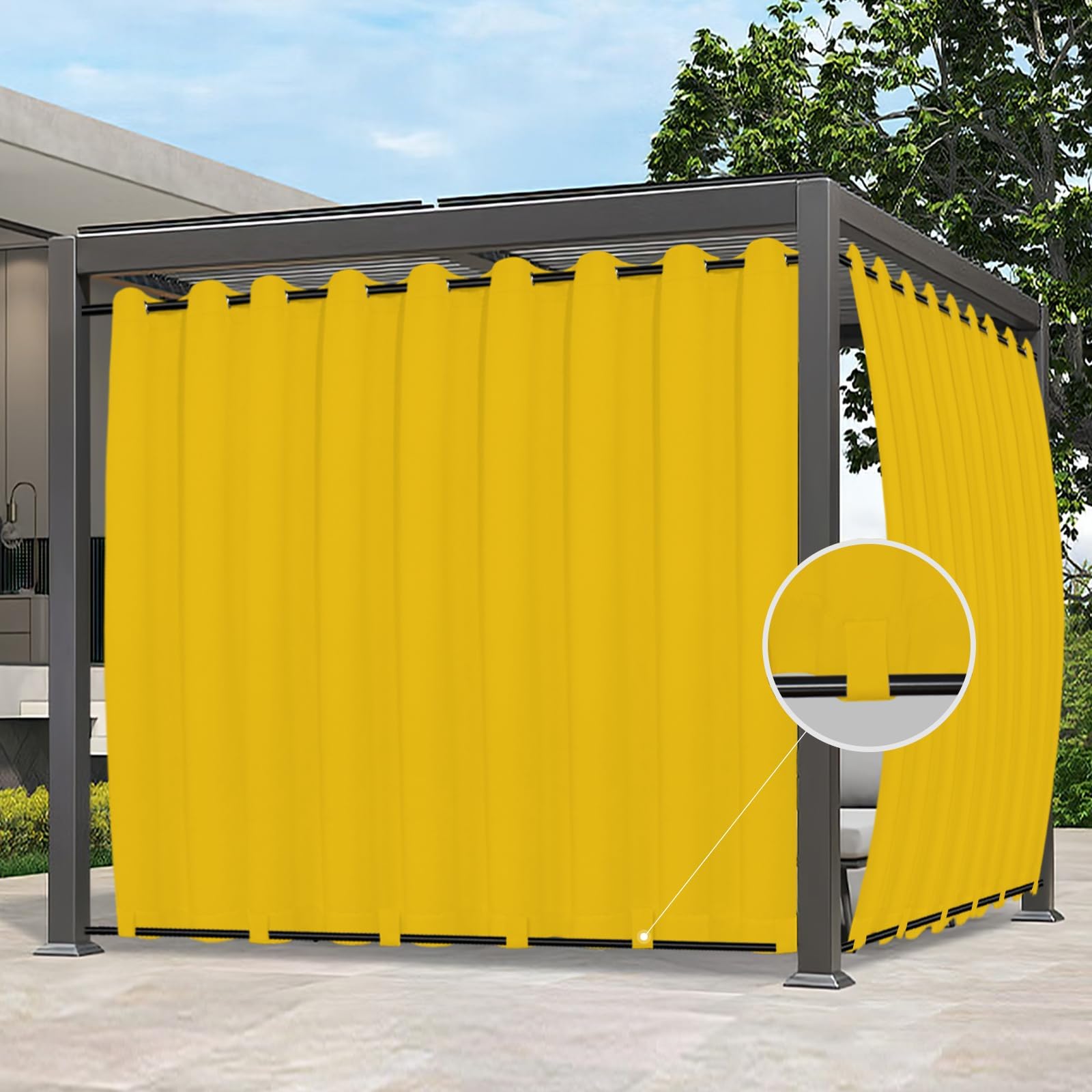 Easy-Going Outdoor Curtains Waterproof Windproof Weatherproof Curtain for Patio, Cabana, Porch, Pergola and Gazebo, Grommet Top and Tab Bottom Drape, 1panel, 150x96 inch, Yellow