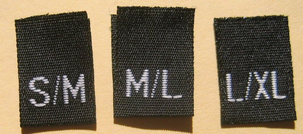 250 pcs Woven Clothing Labels Sewing Letter Size Tags Black - S/M M/L L/XL (83pcs Each Size)