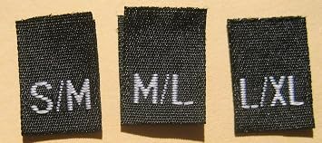 100 pcs Woven Clothing Labels Size Tags Black - S/M M/L L/XL 33pcs Each Size