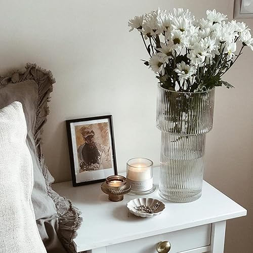 Miniatura 7 de YANWE1 Florero acanalado, florero de vidrio estriado, florero de vidrio transparente, florero para centros de mesa, jarrón decorativo para sala de