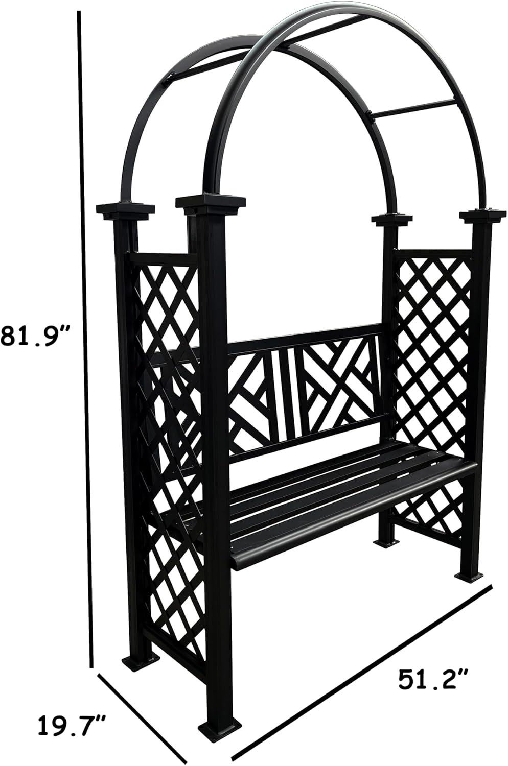 Oakland Living Black Aluminum Garden Arbor Arch with 2-Seater Bench