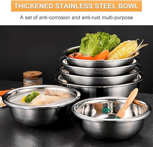 Miniatura 6 de Juego de 5 tazones de acero inoxidable para mezclar de metal para el hogar, 1.52345 cuartos de galón, para el refrigerador, cocina, organizadores de