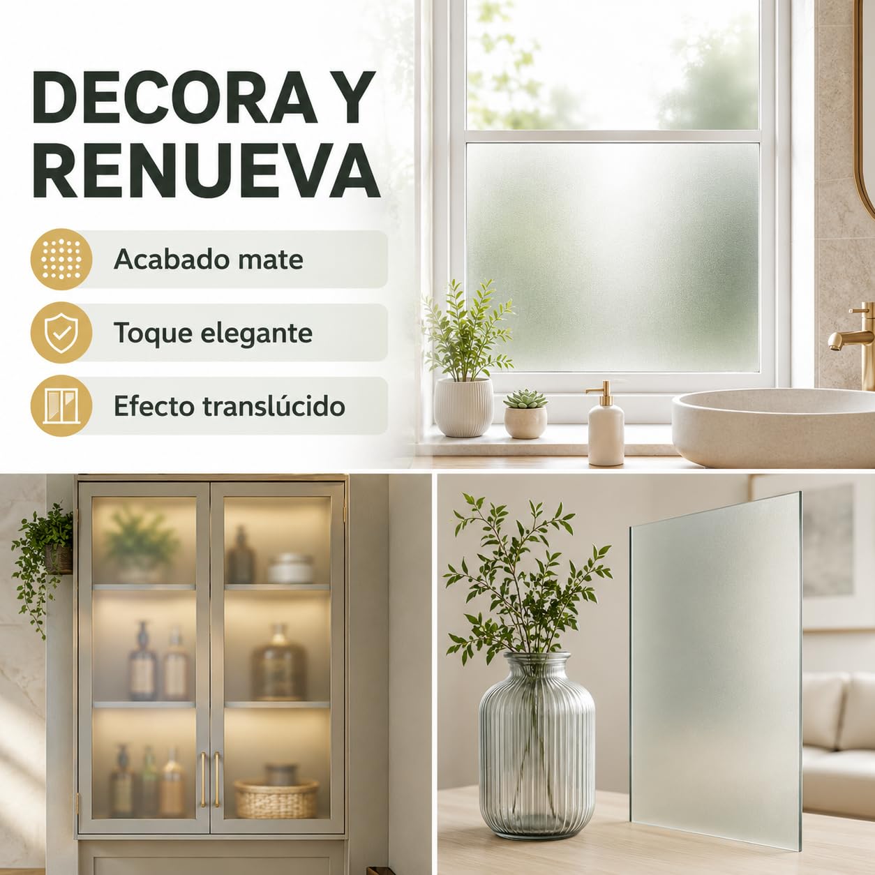 SPSIL Spray Efecto Translúcido Esmerilado Blanco Roto 400ml X 6, Acabado Mate, Resistente al Agua, para Vidrio, PVC, Acrílico y Proyectos Decorativos Interiores