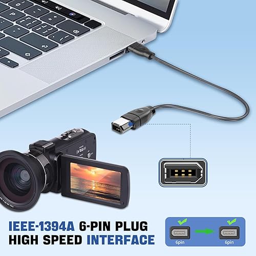 Vista 39 de FireWire - Cable de 800 a 400 de 9 pines a 4 pines de 6 pies, DV a Firewire Cables IEEE 1394 Firewire 800 de 9 pines/6 pines para Mac Pro, MacBook