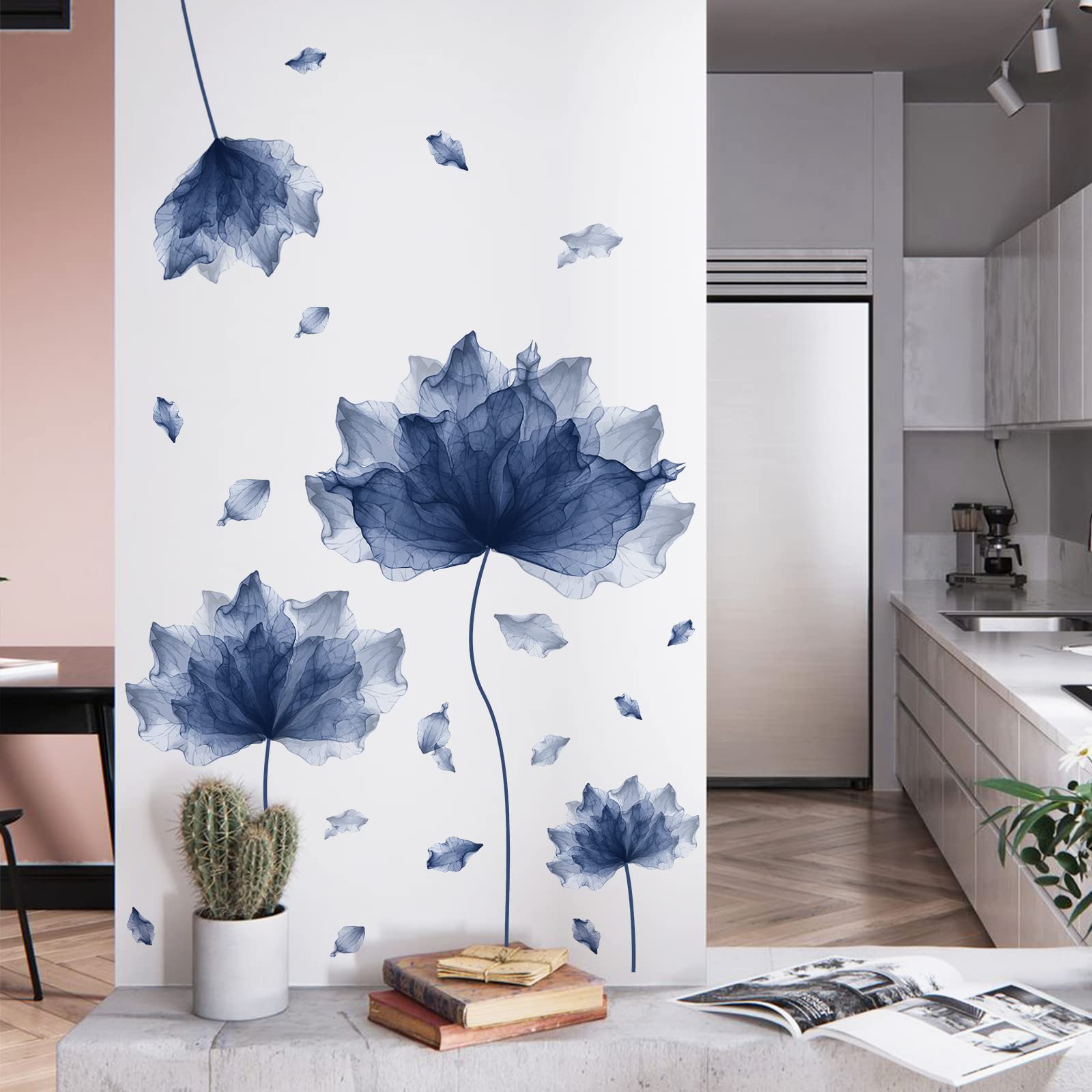 RoyoLam 59.1'' x 49.6'' Huge Flower Petal Wall Decals Living Room Floral Wall Stickers Removable Peel and Stick Waterproof Wall Art Decor Stickers for