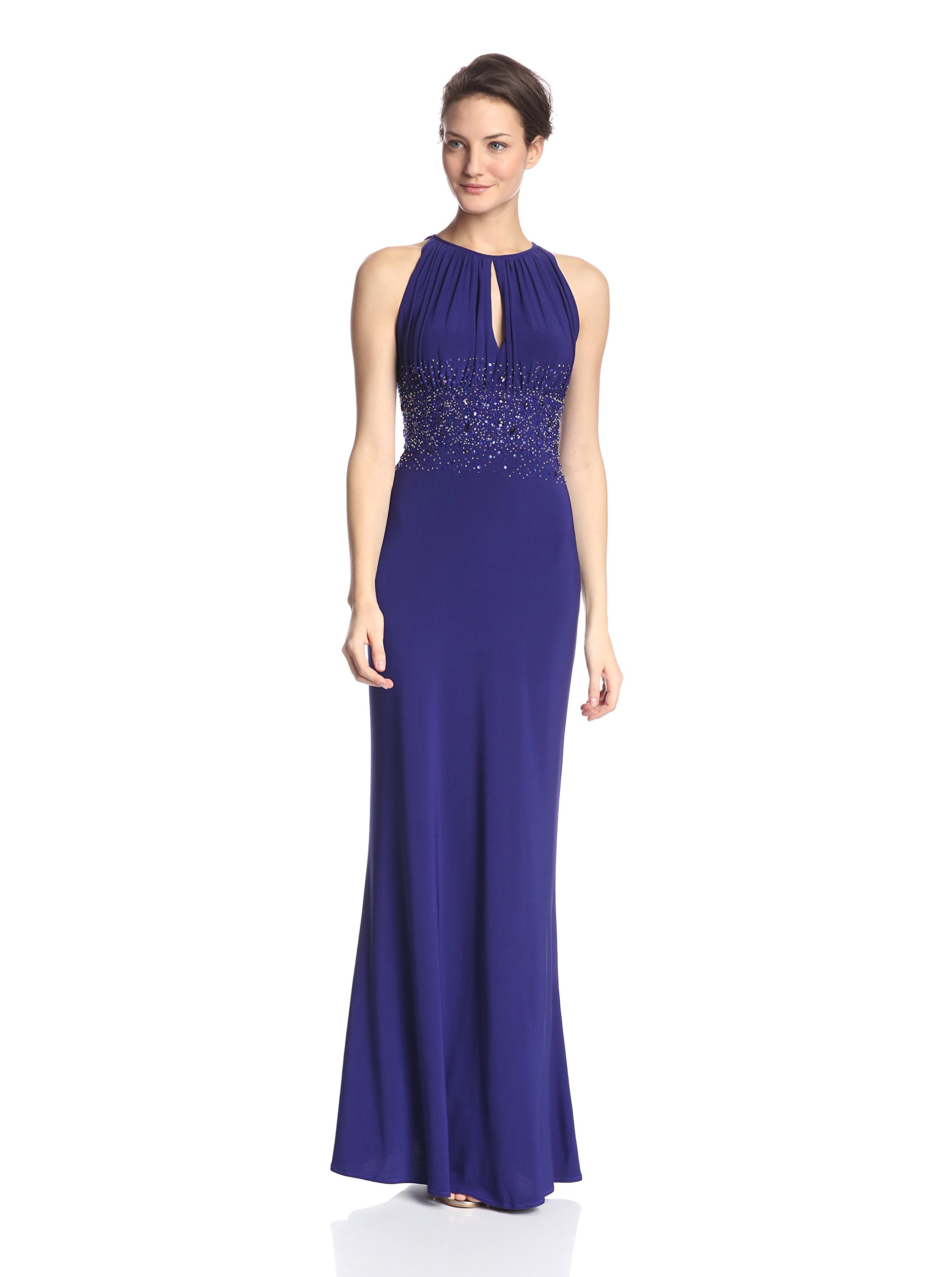 JS Boutique Women's Long Jersey Gown with Scatterd Beads at Waist