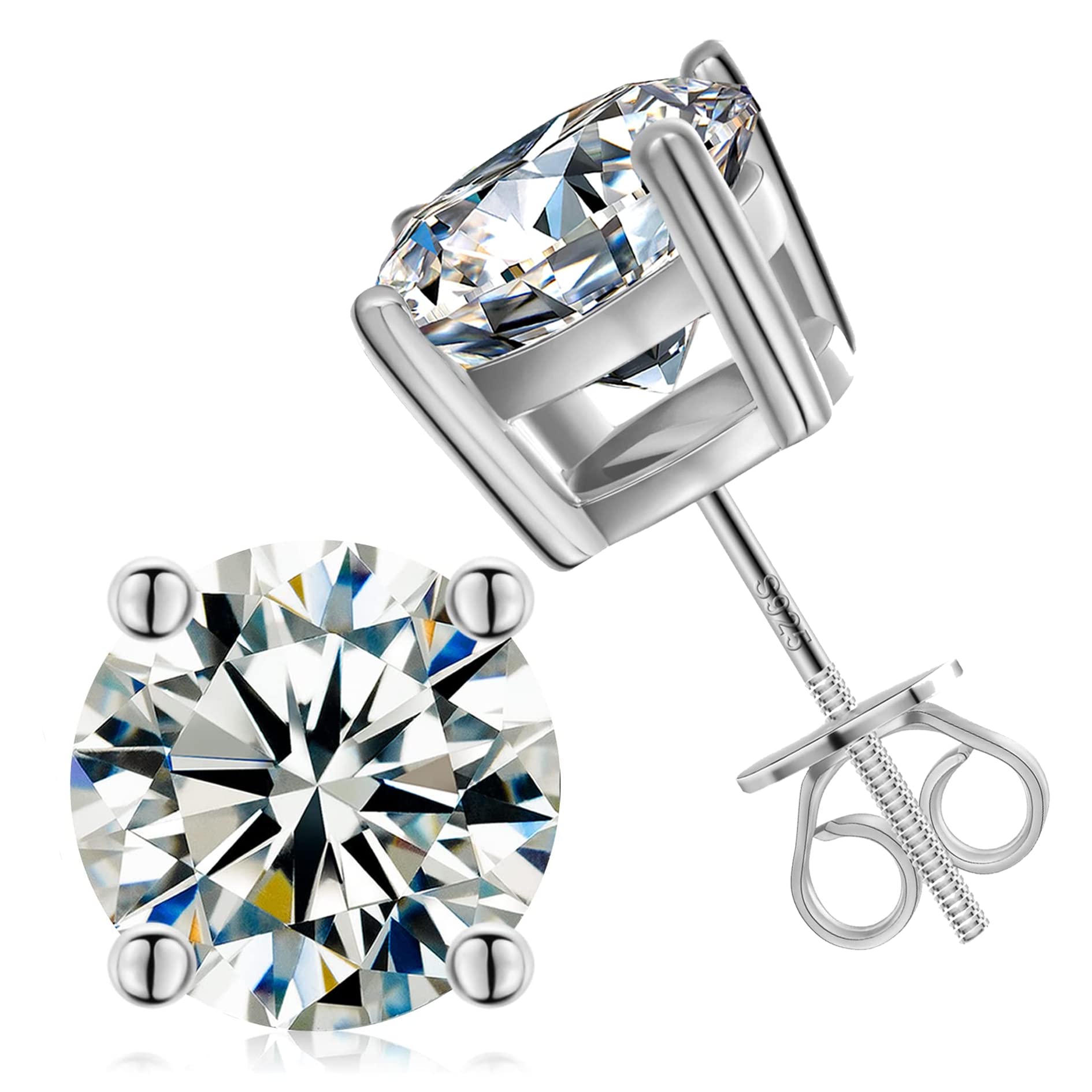 ZYIMoissanite earring studs Dcolor VVS1 clarity lab created diamond earrings Hypoallergenic sterling Silver earrings Plated White Gold Jewelry for Women Men