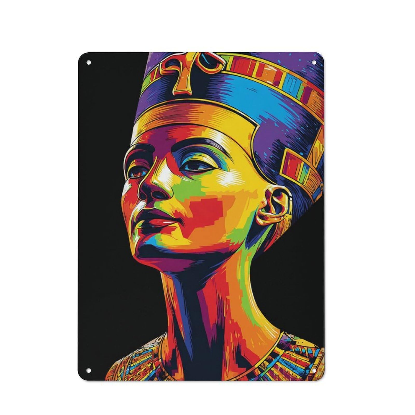 Junmoney Colorful Egyptian Queen Portrait Vintage Tin Sign 40X30cm With For Guest Room Or Hallway, For Vintage Wall Decor Fans, For Themed Room Decoration